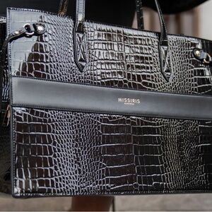 Black Croc-Embossed Women's Bag